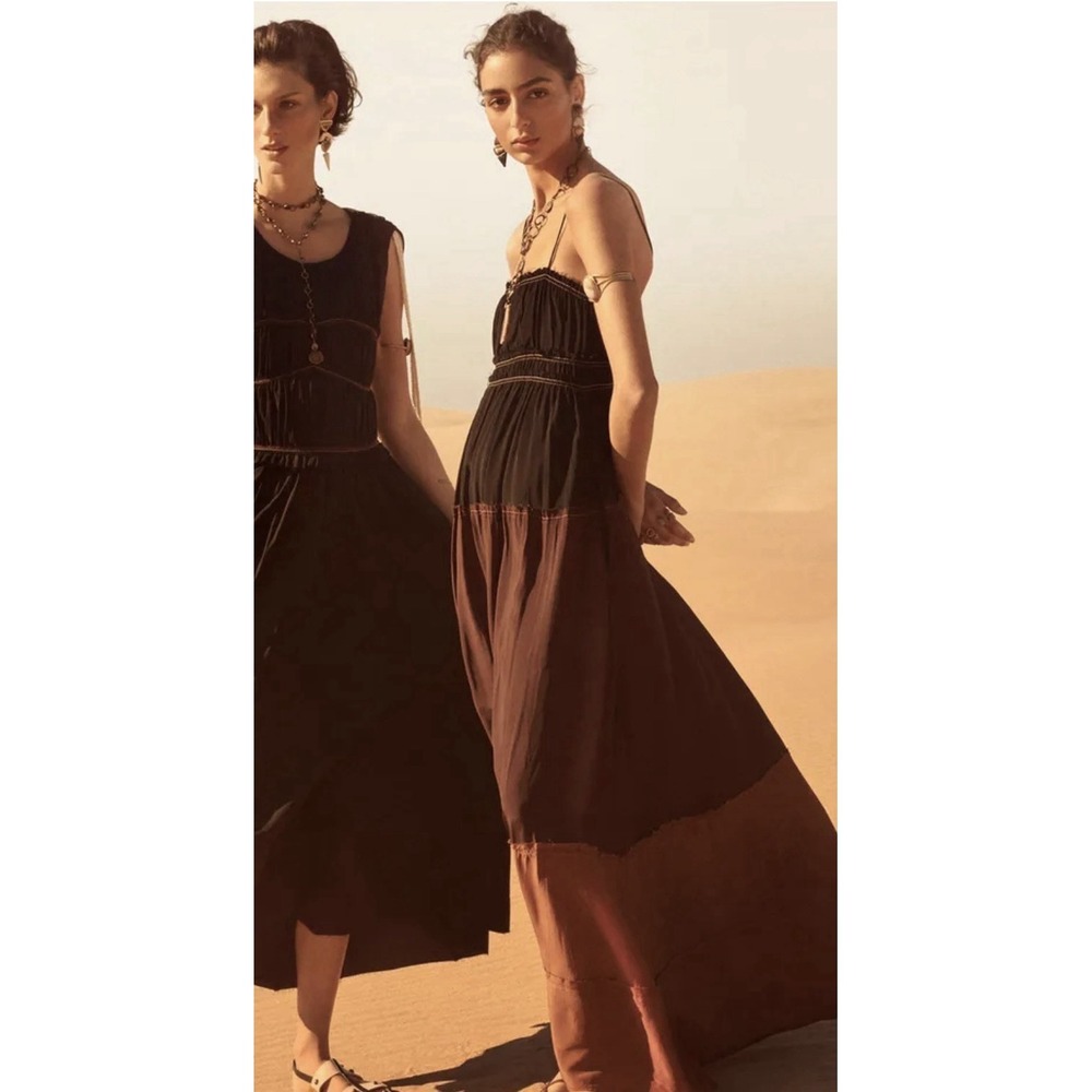 Zara Desert Collection 2019 Colorblock Dress Maxi Slip Bohemian Size Small Brown - Picture 13 of 13
